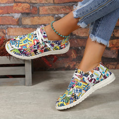 Women's Colorful Graffiti Pattern Low Lace Up Canvas Shoes