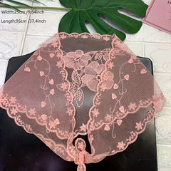 Triangle Mantilla Head Covering Lace Floral Neck Scarf Church Head Veil