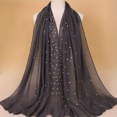 Faux Pearl Decor Scarf Solid Headscarf Hijab Women Bandana