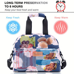Insulated Shoulder Bag with Pink Flower