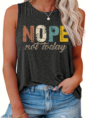  Casual Tank Top Women's Plus Letter Print Round Neck Slight Stretch