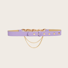 Women's Elastic Belt with Chain Decor Metal Buckle