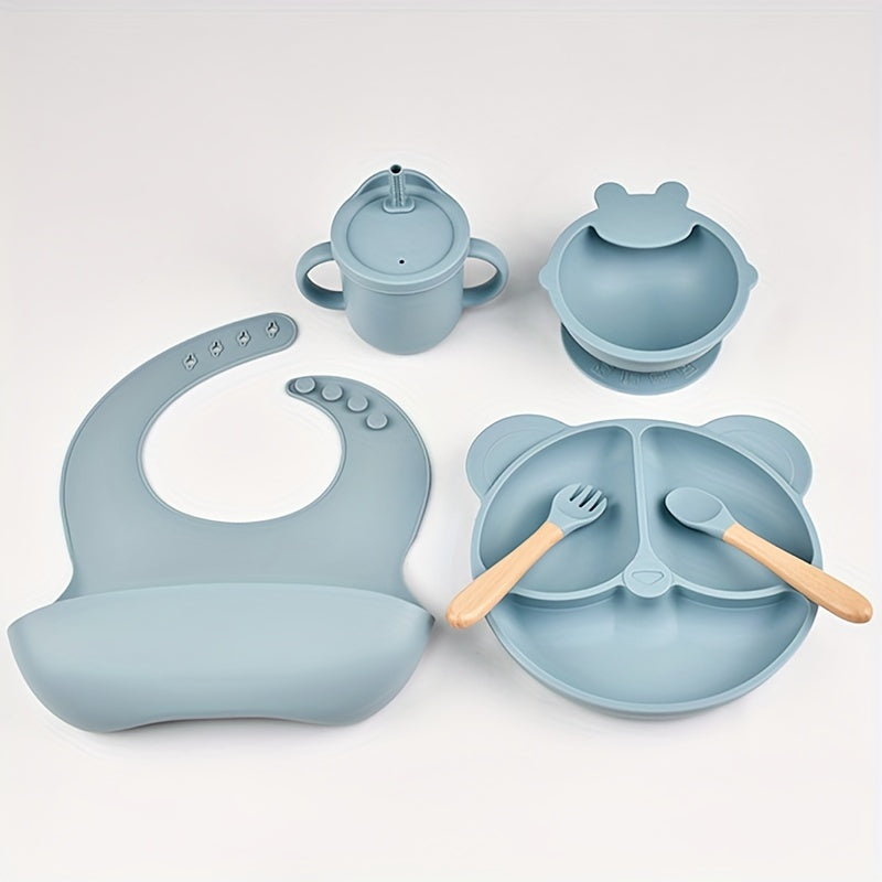 6 Piece Silicone Baby Feeding Set with Suction Plate Bowl Bib