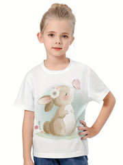 3D Sweet Bunny Graphic Short Sleeve T shirt for Girls Boys
