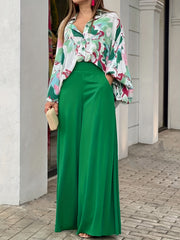 Tie Dye Batwing Sleeve Blouse & High Waist Pantsuits