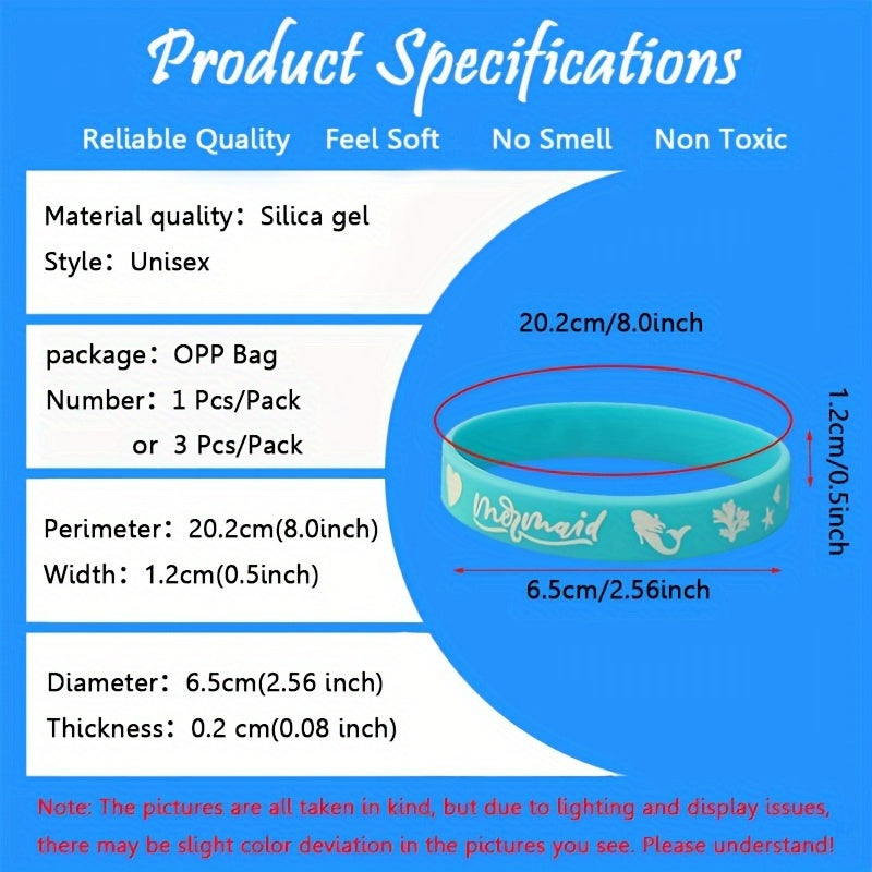 3pcs Mermaid Pattern Silicone Bracelet Set