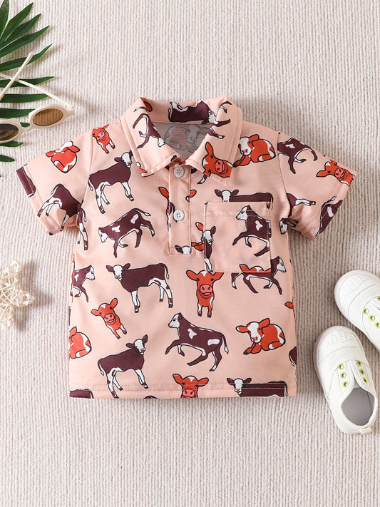 Boys Cow Cartoon Polo Shirt Summer Kids Clothes