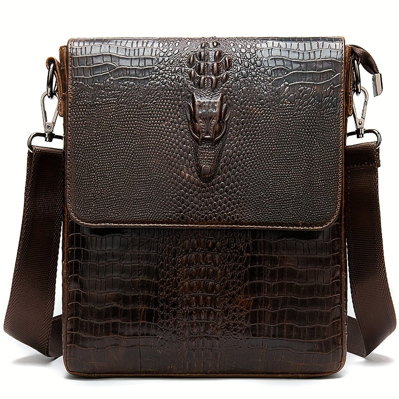 Vintage Crocodile Pattern Leather Bag for Work Commuting