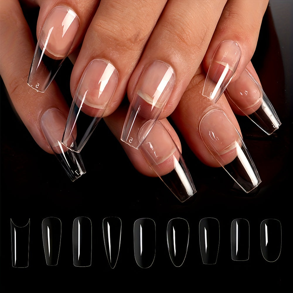 100pcs Clear Acrylic Coffin Nails Full Cover Tips DIY Nail Art Salon Use