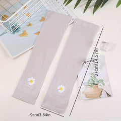 Daisy Print Fingerless Arm Sleeves Sunscreen Gloves