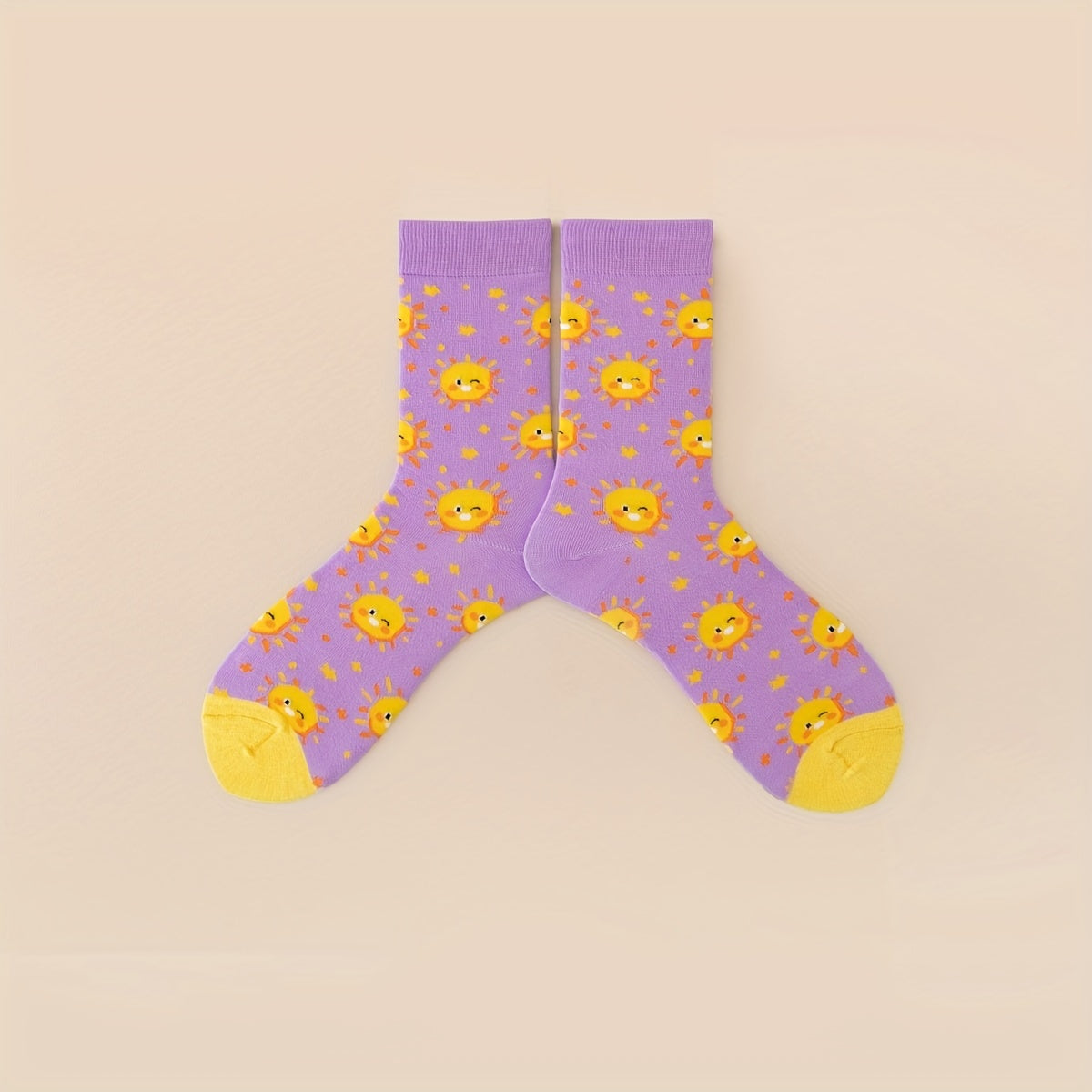 2 Pairs Cartoon Sun Print Socks Women's Stockings & Hosiery