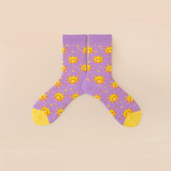 2 Pairs Cartoon Sun Print Socks Women's Stockings & Hosiery