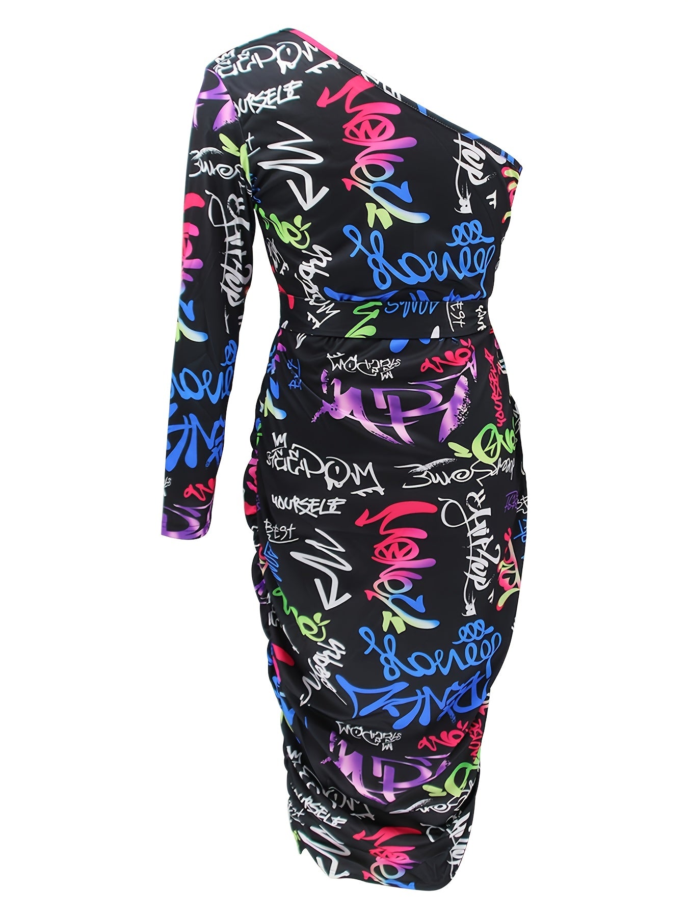  One Shoulder Side Ruched Maxi Dress Women's Bodycon Dress
