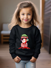 Christmas Santa Print Girls Sweatshirt Crew Neck Tops