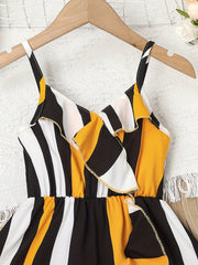 Toddler Girls Stripes Ruffle Trim Cami Dress For Party Beach Vacation