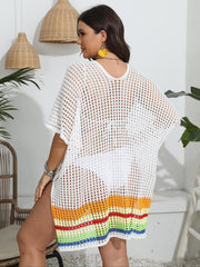  Rainbow Striped Batwing Sleeve V Neck Cover Up