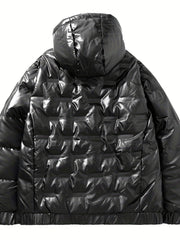 Men's Lightweight Hooded PU Puffer Jacket for Winter