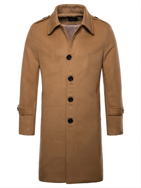 Men's Lapel Long Trench Coat Casual Windproof Jacket