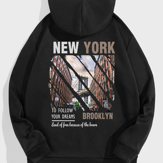 York Print Hoodies For Men Graphic Fleece Sweatshirt With Kangaroo Pocket