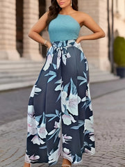  Women's Floral Print Wide Leg Trousers With Belt