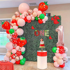 1st Birthday Party Decorations Huge Number 1 Balloon & Strawberry Foil Balloon