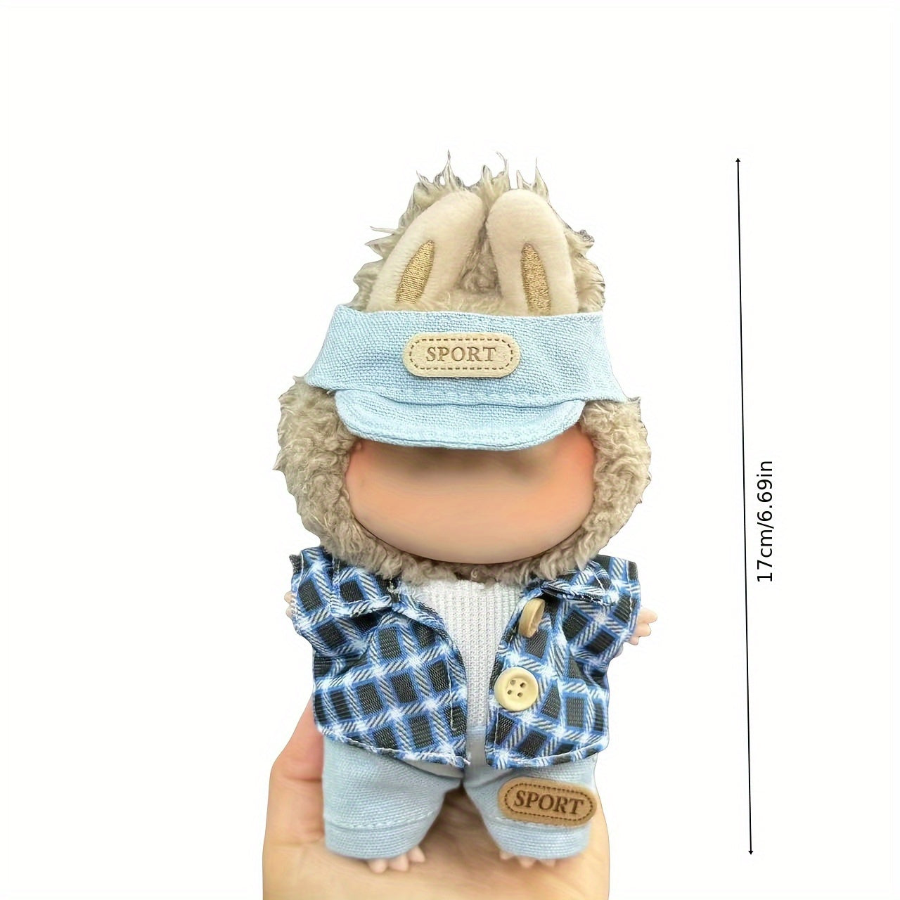 3pcs 6.69in Doll Outfit Set Plaid Hat & Glasses Casual Look