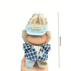 3pcs 6.69in Doll Outfit Set Plaid Hat & Glasses Casual Look