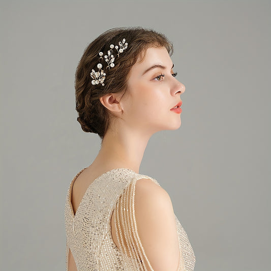 Crystal & Faux Pearl Decor Hair Pin Bridal Wedding Accessory