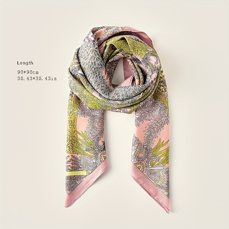 Floral Boho Style Neck Scarf Square Silky Scarf French Retro Style for Women