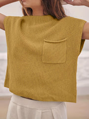 Women's Solid Sweater Vest Casual Crew Neck Short Sleeve