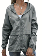 Casual Hooded Jacket Drawstring Solid Long Sleeve