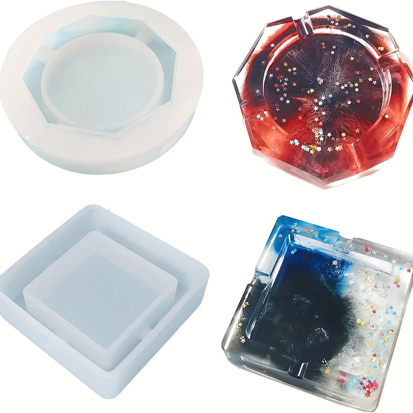 2pcs Square, Rhombus, Round Ashtray Resin Molds Silicone Casting DIY