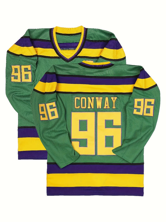 Men's Vintage Ice Hockey Jersey - Embroidered Logo, V Neck, Long Sleeve
