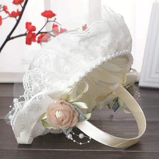 Wedding Flower Basket Beaded Petals Basket Satin Bridal Basket With Handle