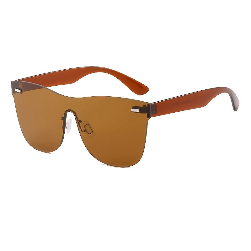 Oversize Rimless Sunglasses One Piece Mirror Colorful Lens UV400