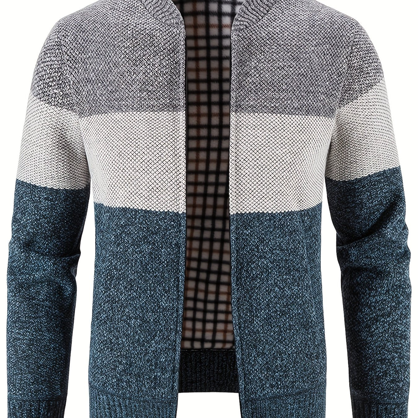 Men's Casual Fleece Jacket Warm Zip Up Knitted Cardigan
