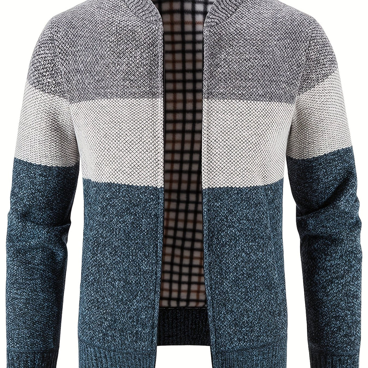 Men's Casual Fleece Jacket Warm Zip Up Knitted Cardigan