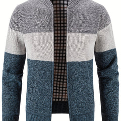 Men's Casual Fleece Jacket Warm Zip Up Knitted Cardigan