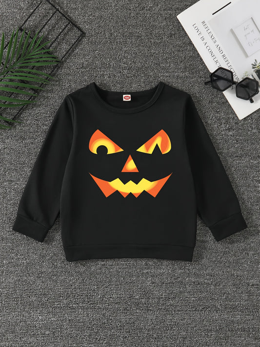 Halloween Pumpkin Face Print Boys Sweatshirt
