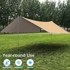 Waterproof Camping Tarp with Pole - Portable Survival Shelter