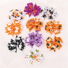 10pcs Halloween Ghost Print Bow Hair Clips for Baby Girls Hair Accessories