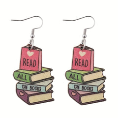 Wooden Book Love Earrings For Librarian Teacher Student