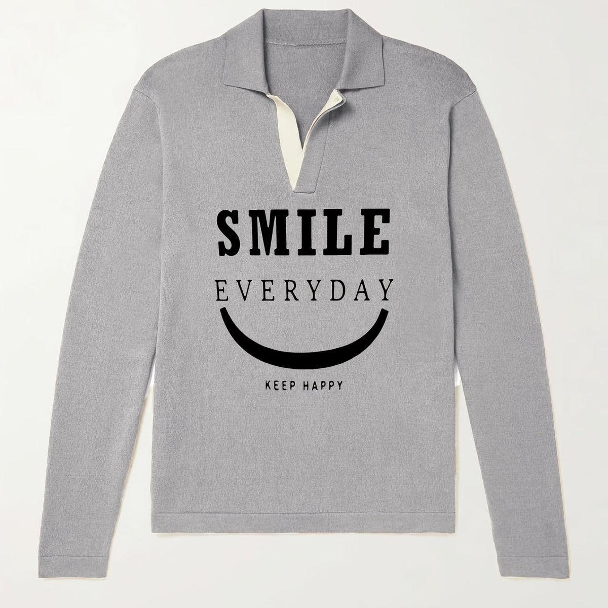 Men's Smile Pattern Knit Polo Sweater