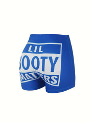  Women's Letter Print High Rise Skinny Shorts