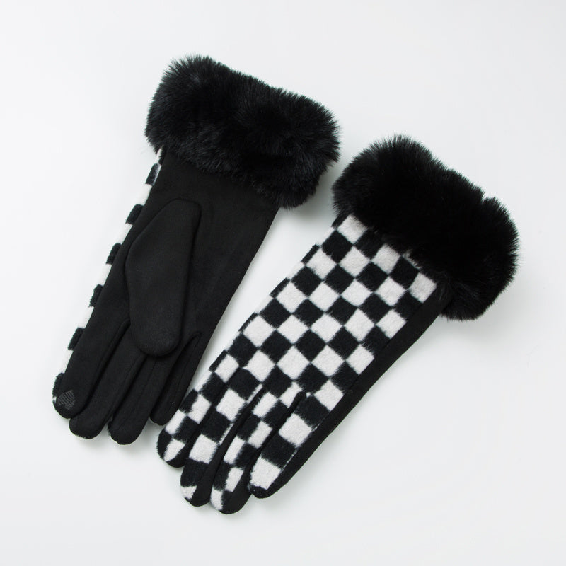 Plush Warm Gloves Plaid Fleece Gloves Autumn Winter