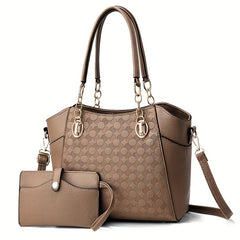 Classic Pattern Embossed Tote Bag Solid Satchel Bag For Work