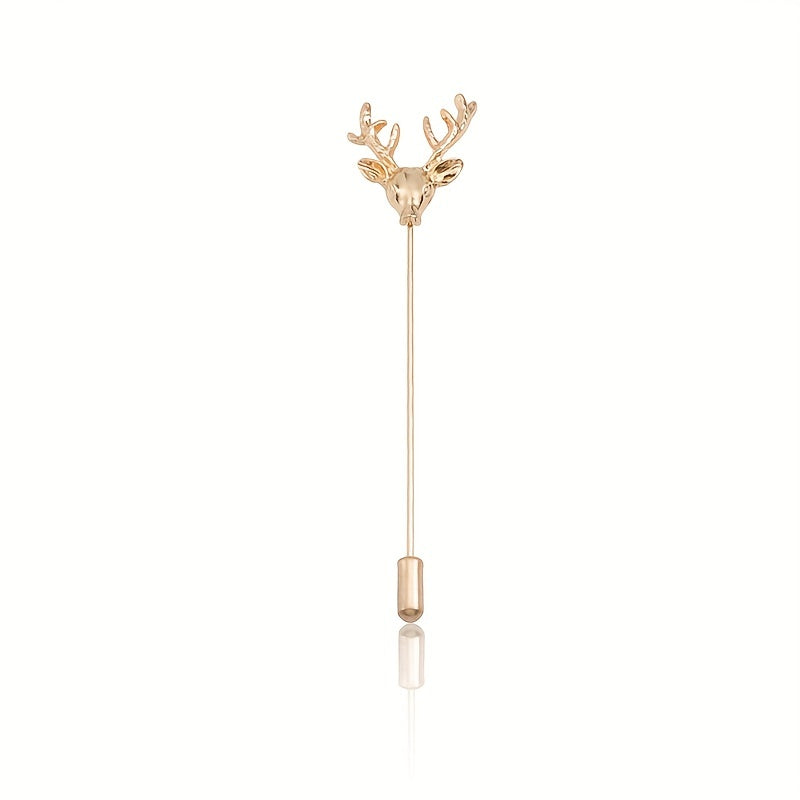 Vintage Elk Head Long Alloy Brooch Men's Suit Collar Pin