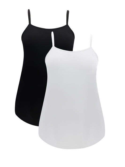2 Pack Plus Size Lounge Top Set Women's Plus Solid Spaghetti Strap