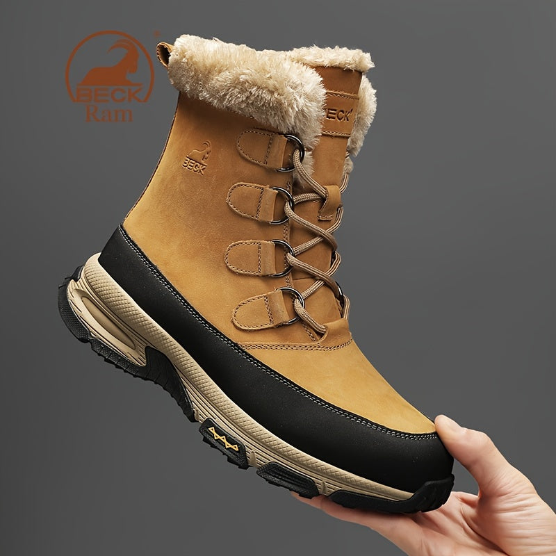 Men's High Top Warm Fleece Waterproof Anti skid Lace Up Boots