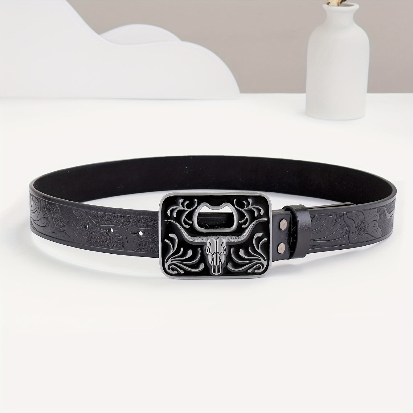 Embossed Leather Belt for Men Retro Casual Belt